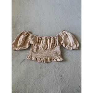 Japana Sz M Gingham Milkmaid Crop Top Smocked Off Shoulder‎